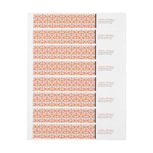 Bande Pour Adresse De Retour Orange Damask Pattern Graduation (Feuille)