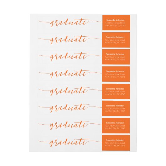 Bande Pour Adresse De Retour Orange Graduate Script Moderne Envelopper autour d (Feuille)