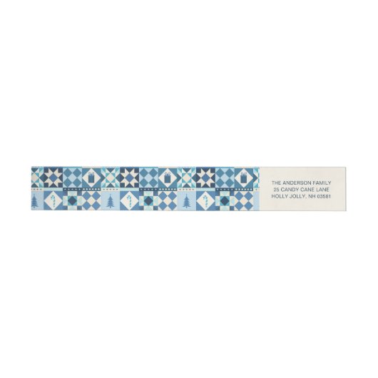 Bande Pour Adresse De Retour Patchwork Noël Bleu (Individuel)