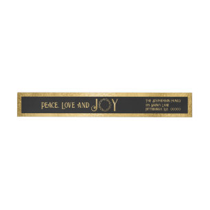 Bande Pour Adresse De Retour Peace Love and Joy Faux Gold Wreath - Noir