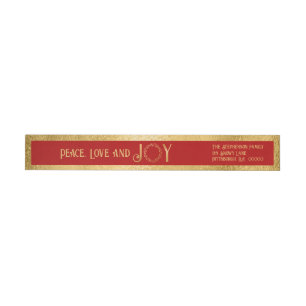 Bande Pour Adresse De Retour Peace Love and Joy Faux Gold Wreath - Rouge