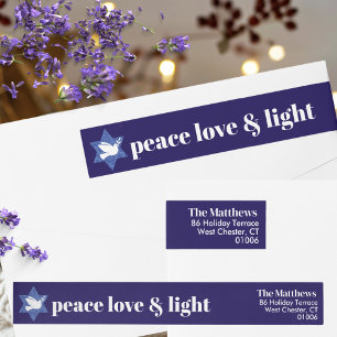 Bande Pour Adresse De Retour Peace Love Light Hanoukka moderne bleu & blanc