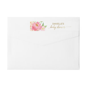 Bande Pour Adresse De Retour Pêche et baby shower rose de fleurs de pivoine