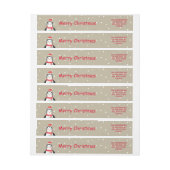 Bande Pour Adresse De Retour Petit pingouin de Noël "Joyeux Noël" (Feuille)