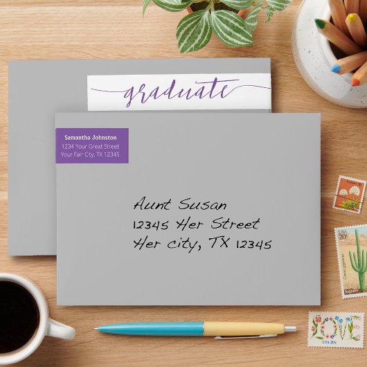 Bande Pour Adresse De Retour Purple Script Gradué Moderne Envelopper autour du 