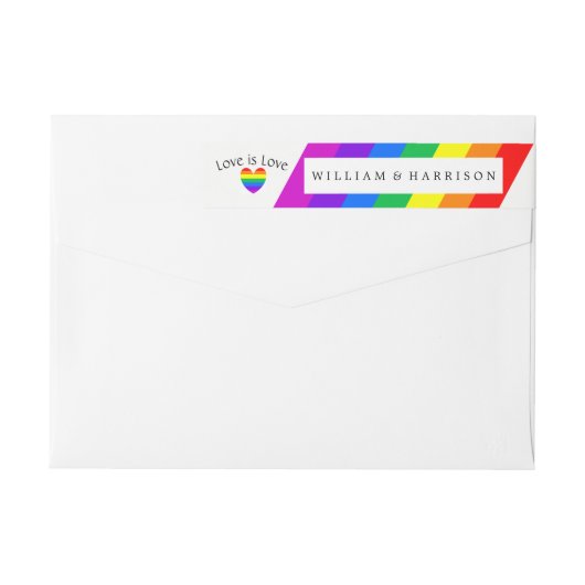 Bande Pour Adresse De Retour Rainbow Heart Love is Love Mariage (Dos)