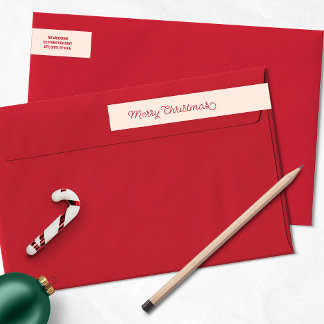 Bande Pour Adresse De Retour Retro Joyeux Noël rouge et rose
