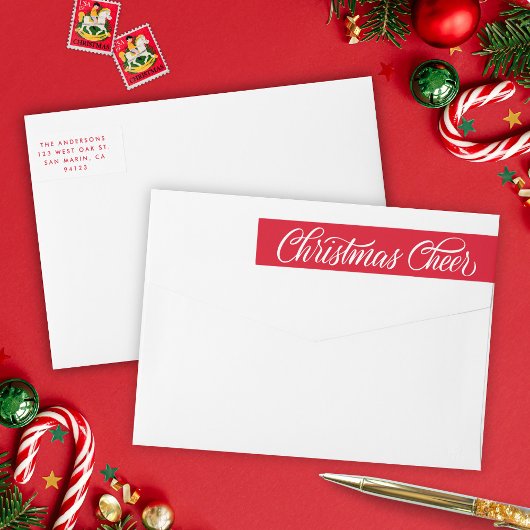 Bande Pour Adresse De Retour Retro Red Script Christmas Cheval Adresse de retou