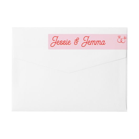 Bande Pour Adresse De Retour Rose & Rouge Moderne Avec Anneaux Diamants (Dos)