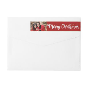 Bande Pour Adresse De Retour Rouge Blanc Joyeux Noël Photo Envelopper autour de