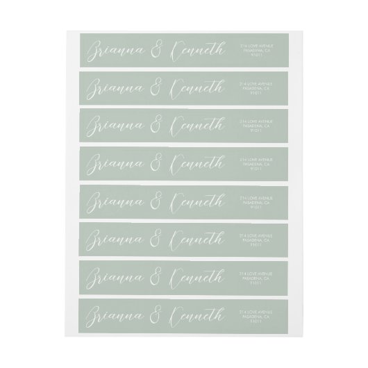 Bande Pour Adresse De Retour Script blanc simple et élégant sur Mariage Sage (Feuille)