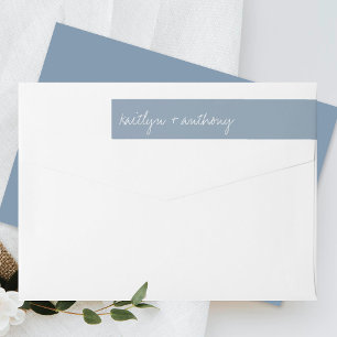 Bande Pour Adresse De Retour Script moderne Dusty bleu minimaliste Mariage