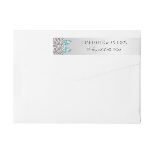 Bande Pour Adresse De Retour Séquences d'argent Bow bleu Turquoise et diamant (Dos)