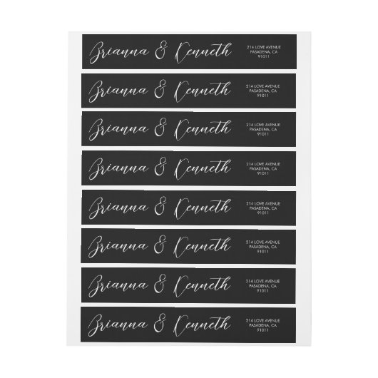 Bande Pour Adresse De Retour Simple élégant Script Classic Mariage noir (Feuille)