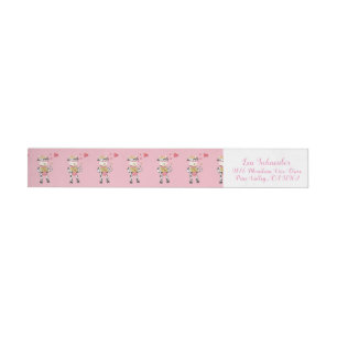 Bande Pour Adresse De Retour Vache mignonne et coeurs Saint Valentin rose