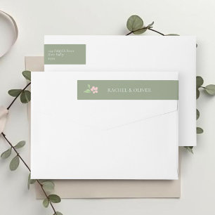 Bande Pour Adresse De Retour Vert Sauge   Couple de Mariage Floral Chic