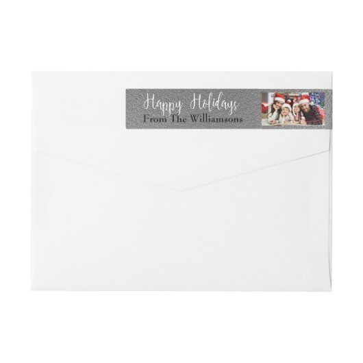 Bande Pour Adresse De Retour Votre photo Silver Happy Holidays Adresse de retou (Dos)