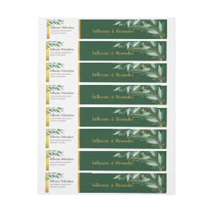 Bande Pour Adresse Élégant Mariage Monogramme vert feuille d'or de fe