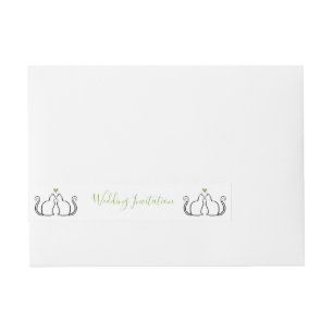 Bande Pour Adresse Faire-part de mariage Chats noirs Cœurs verts mign