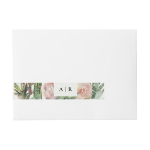BANDE POUR ADRESSE MARIAGE FLORAL ROSE D'AQUARELLE DE FEUILLAGE DE