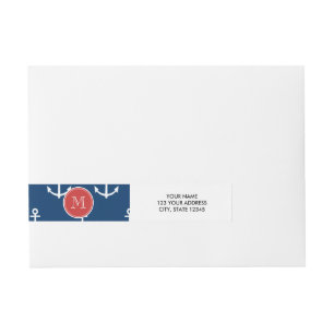 Bande Pour Adresse Motif blanc d'Ancres de bleu marine, monogramme