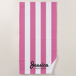 Bande rose et blanche Serviette de plage Bridesm