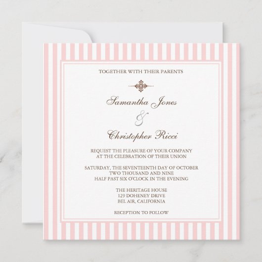 Bande rose pâle Invitations de mariage (Devant)