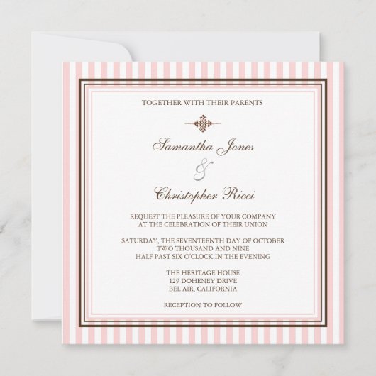 Bande rose pâle Invitations de mariage (Devant)
