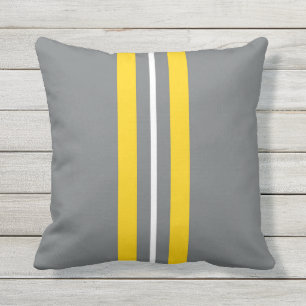 Bande verticale gris-blanc jaune Coussin extérieu