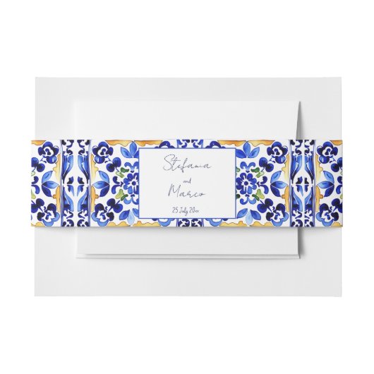 Bandeau De Faire-part Amalfi italien tuiles bleu citrons mariage (Devant Example)