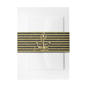 Bandeau De Faire-part Ancre nautique Gold Black Stripes Bandes Belly Ban