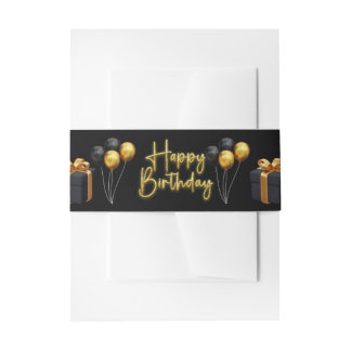 Bandeau De Faire-part Anniversaire moderne en noir et or
