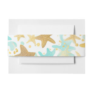 Bandeau De Faire-part Aqua et Or Étoile de Mer de Style Plage à l'Aquare