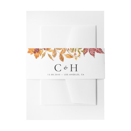 Bandeau De Faire-part Aquarelle Automne quitter Garland Mariage Monogram (Devant example)