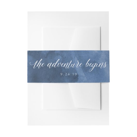 Bandeau De Faire-part Aquarelle bleu | L'aventure commence Mariage (Devant example)