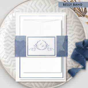 Bandeau De Faire-part Aquarelle bleu marine chic, Mariage monogramme