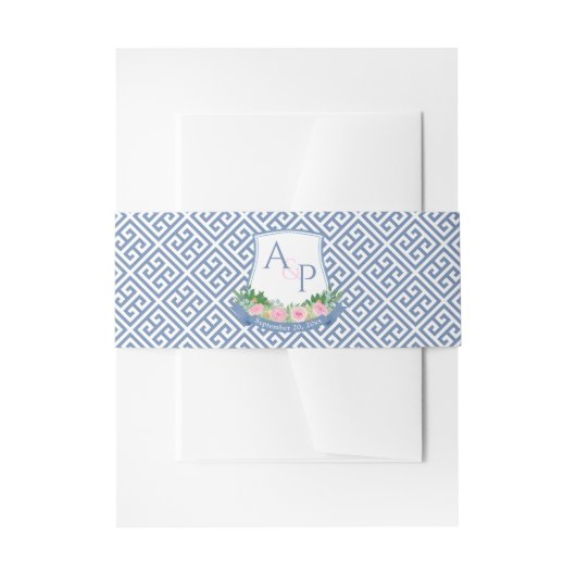 Bandeau De Faire-part Aquarelle Bleu rose Floral Monogramme Mariage Cres (Devant example)