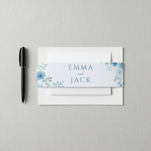 Bandeau De Faire-part Aquarelle bleue Floral élégant mariage botanique