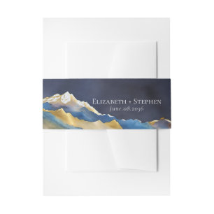 Bandeau De Faire-part Aquarelle Blue Gold Foil Mountain Mariage extérieu