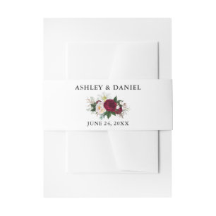 Bandeau De Faire-part Aquarelle Bourgogne Floral et Mariage de verdure