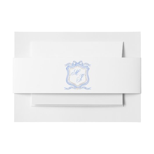 Bandeau De Faire-part Aquarelle Designer Blue Monogram Crest Mariage (Devant Example)