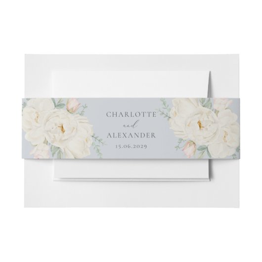 Bandeau De Faire-part Aquarelle fleurs blanches, bleu clair mariage (Devant Example)
