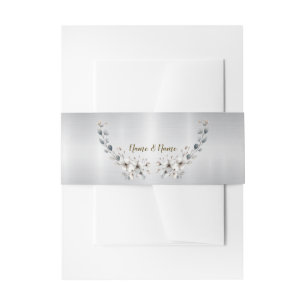 Bandeau De Faire-part Aquarelle Fleurs blanches Cadre doré Argent Turquo