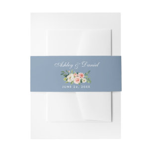 Bandeau De Faire-part Aquarelle Floral rose blanc Dusty bleu Mariage