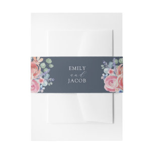 Bandeau De Faire-part Aquarelle florale Mariage bleu foncé