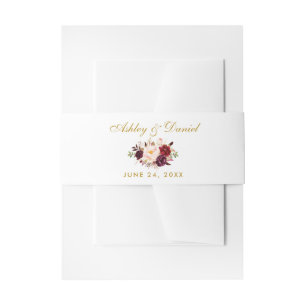 Bandeau De Faire-part Aquarelle florale Mariage or Bourgogne