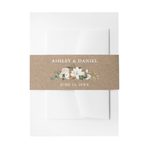 Bandeau De Faire-part Aquarelle Magnolias blancs Roses roses roses Kraft