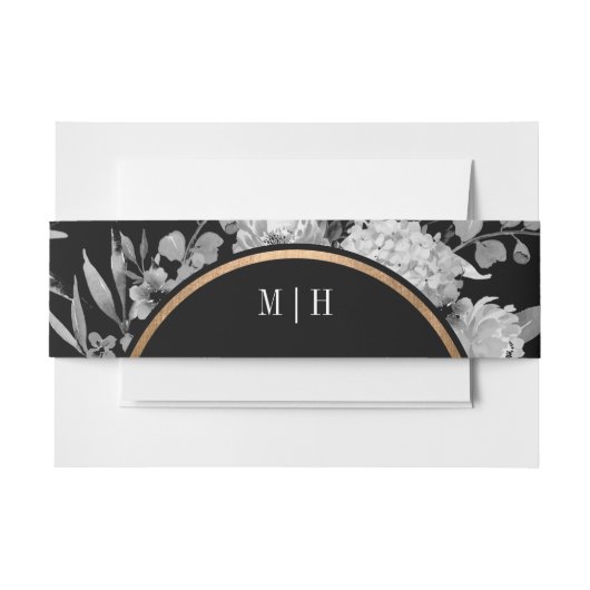 Bandeau De Faire-part Aquarelle noire et blanche moderne Monogramme flor (Devant Example)