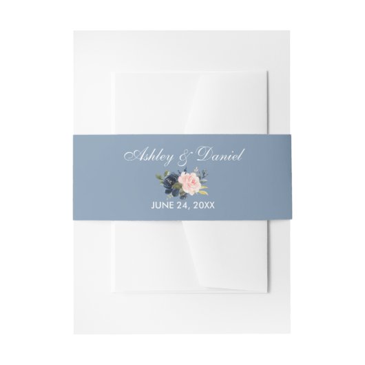 Bandeau De Faire-part Aquarelle rose Floral Dusty Blue (Devant example)