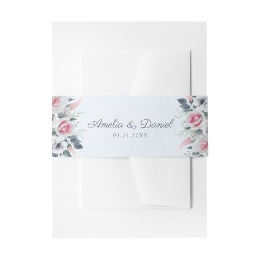 Bandeau De Faire-part Aquarelle rose romantique Rose Mariage bleu (Devant example)